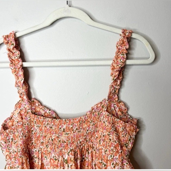 ANTHROPOLOGIE S Babydoll Sweetheart Maxi Dress Floral Eyelet Hem Orange Cream - Picture 5 of 7